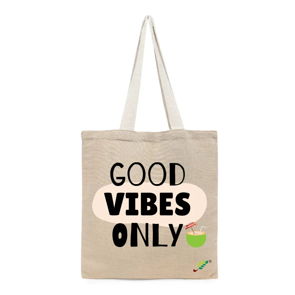 BYFT - Printed Unlaminated Juco Tote Bag - Good Vibes Only