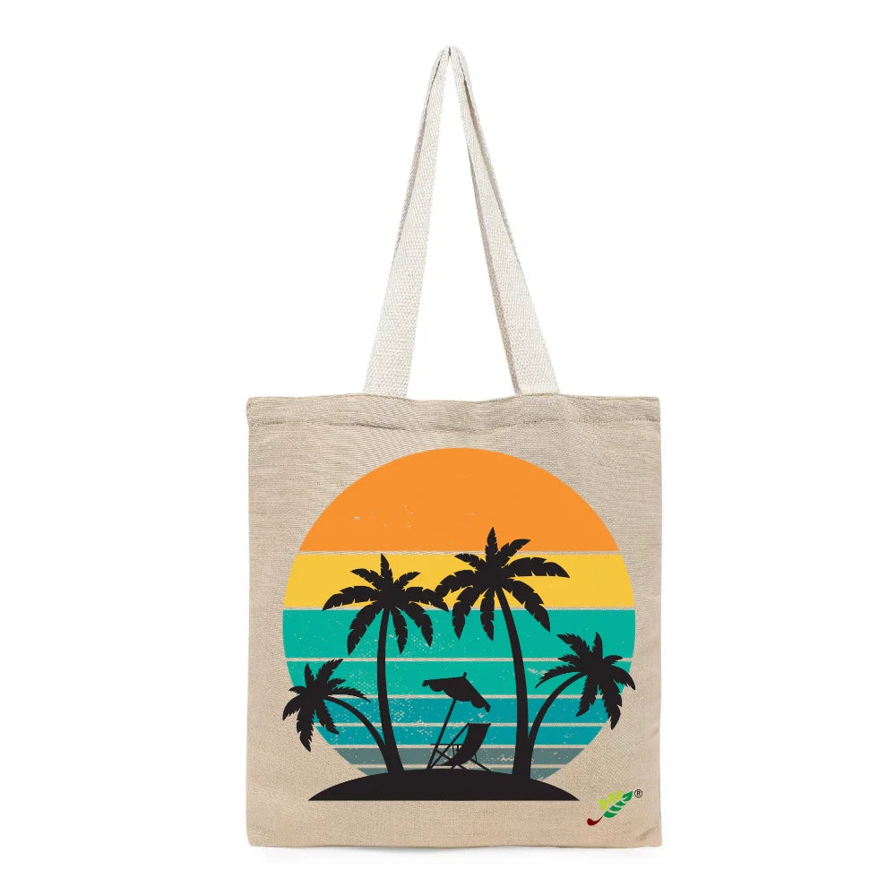 BYFT - Printed Unlaminated Juco Tote Bag - Sunset & Palms