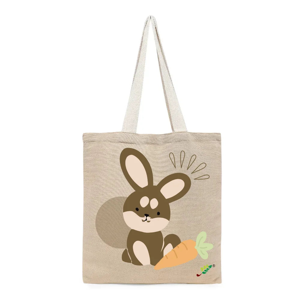 BYFT - Printed Unlaminated Juco Tote Bag - Rabbit With Carrot