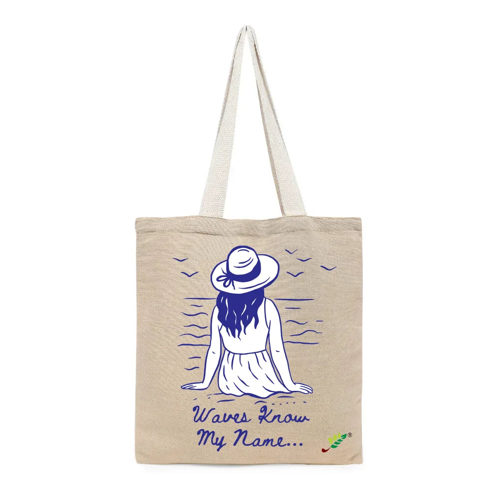 BYFT - Printed Unlaminated Juco Tote Bag - Waves Know My Name