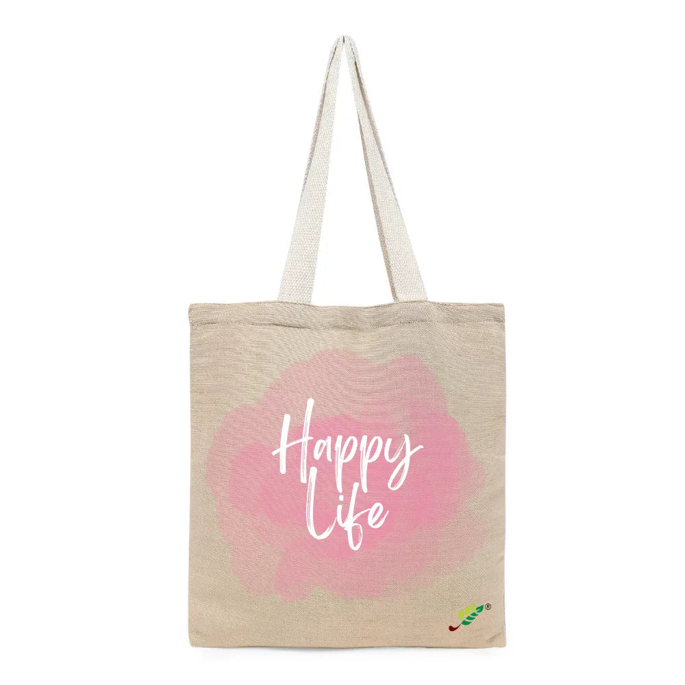 BYFT - Printed Unlaminated Juco Tote Bag - Happy Life
