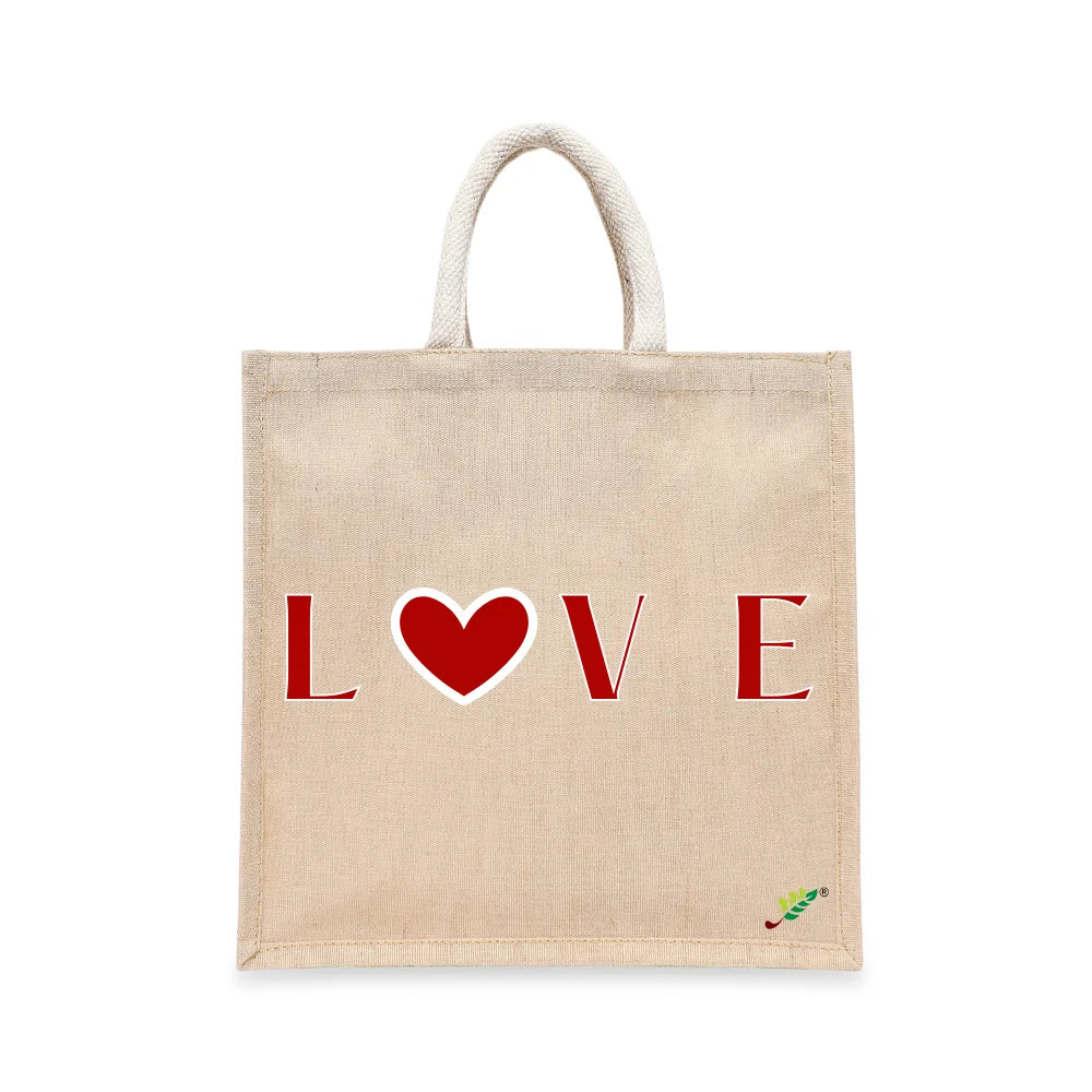 BYFT - Printed Laminated Juco Tote Bag With Gusset - Love