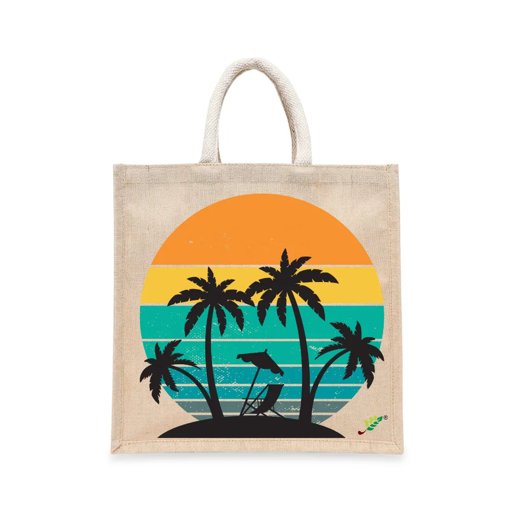 BYFT - Printed Laminated Juco Tote Bag With Gusset - Sunset & Palms