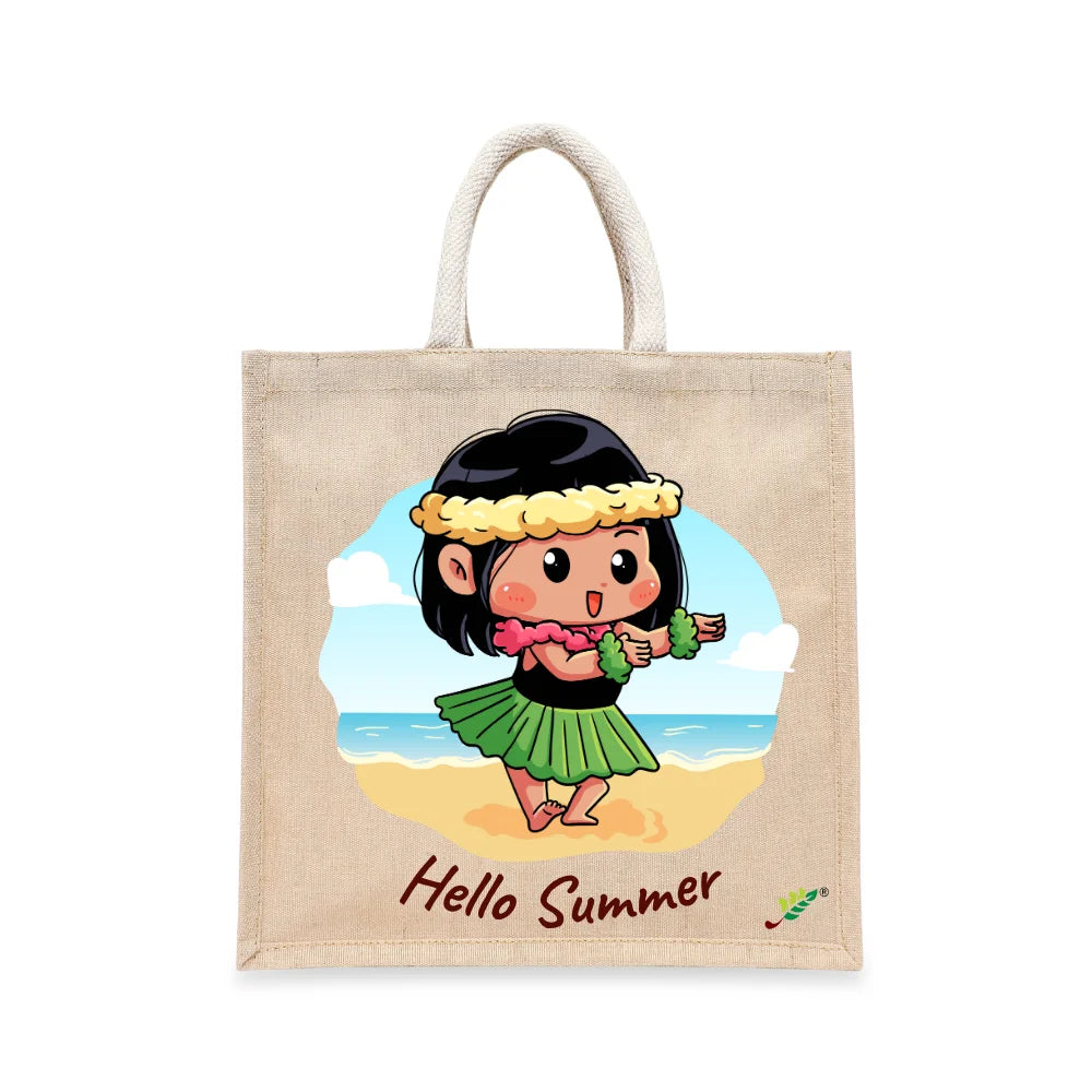 BYFT - Printed Laminated Juco Tote Bag With Gusset - Little Island Dancer