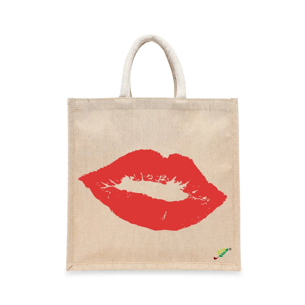 BYFT - Printed Laminated Juco Tote Bag With Gusset - Red Lip Signature