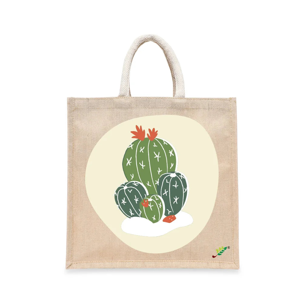 BYFT - Printed Laminated Juco Tote Bag With Gusset - Cactus