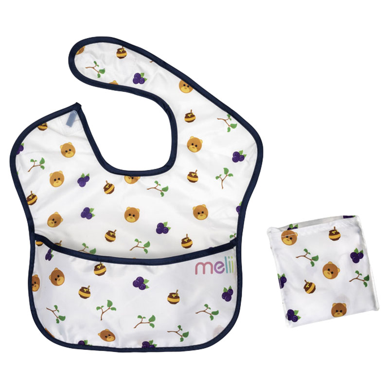 Melii - Fold Up Bib - 2pcs - White & Navy Bear