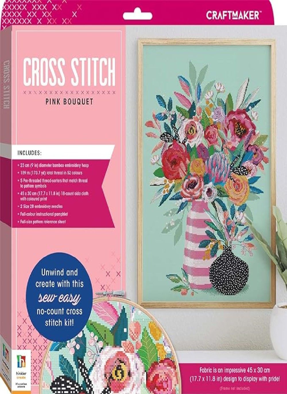 Hinkler - Craft Maker Cross-Stitch Pink Bouquet Kit