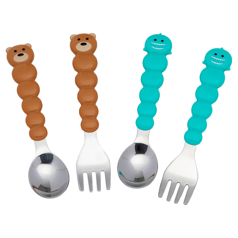 Melii Spoons & Forks Set - 4pcs - Brown Bear & Turquoise Shark