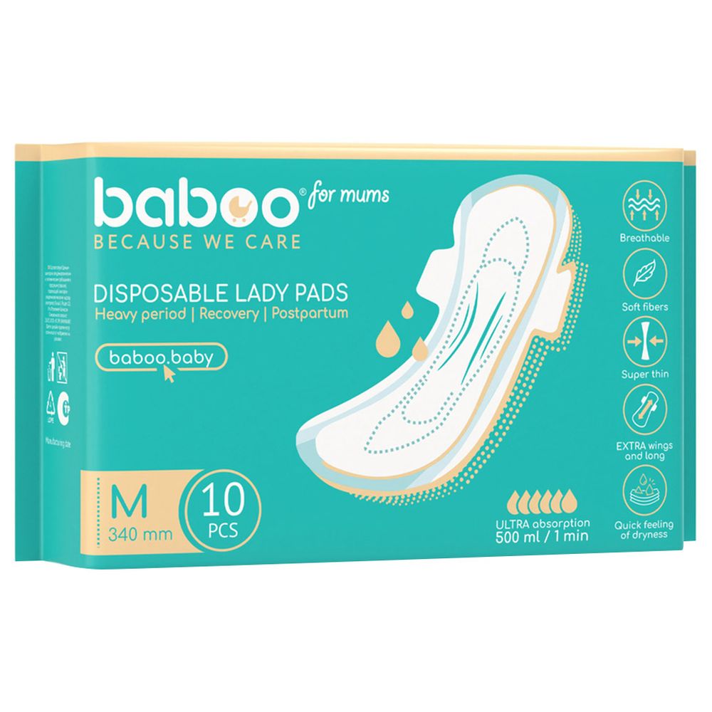 Baboo Postpartum Disposable Maternity Pads - Medium - 10 Pcs