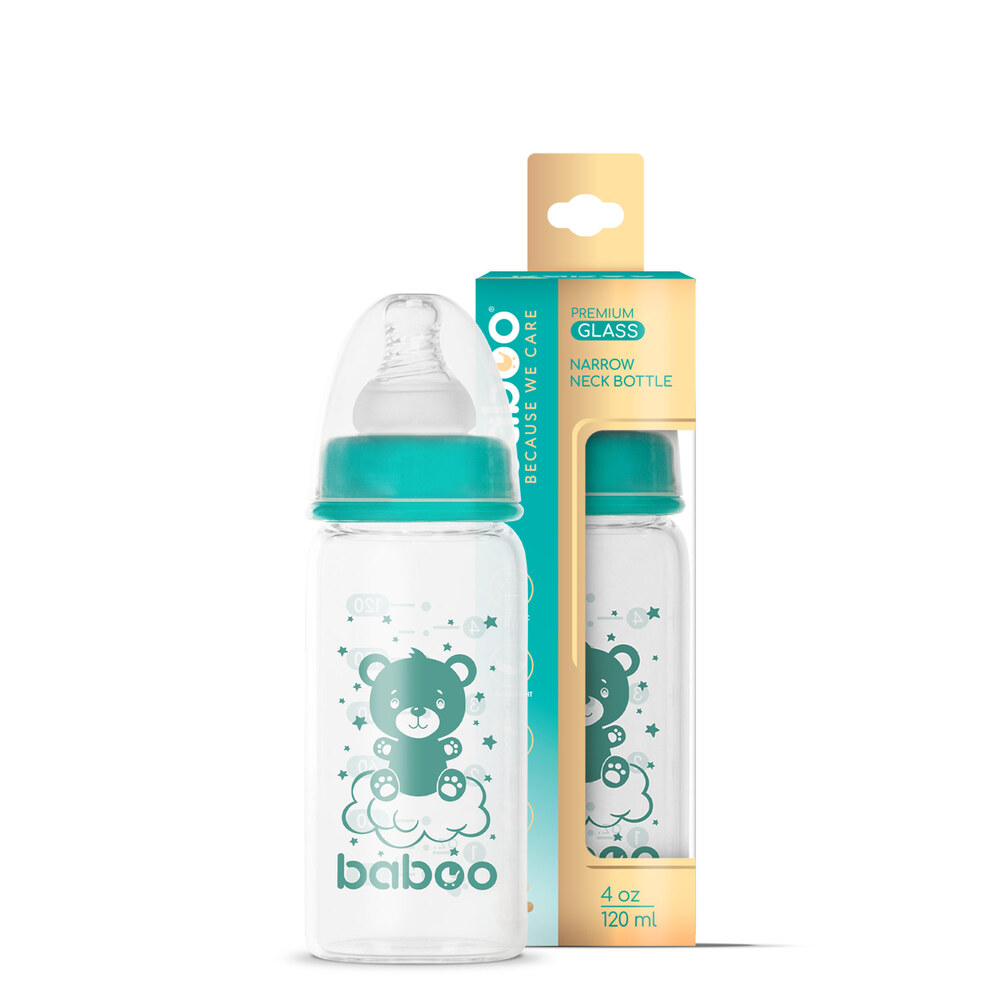Baboo - Anti-colic Glass Bottle With Narrow Neck - 120ml - 0m+
