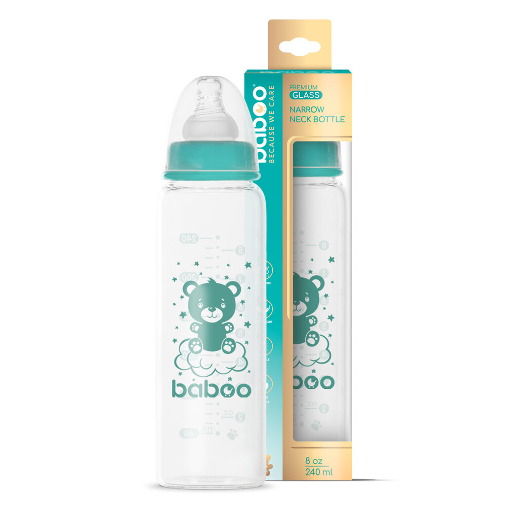 Baboo - Anti-colic Glass Bottle With Narrow Neck - 240ml - 3m+