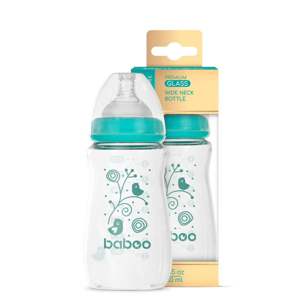 Baboo - Anti-colic Glass Bottle With Wide Neck - 250ml - 3m+