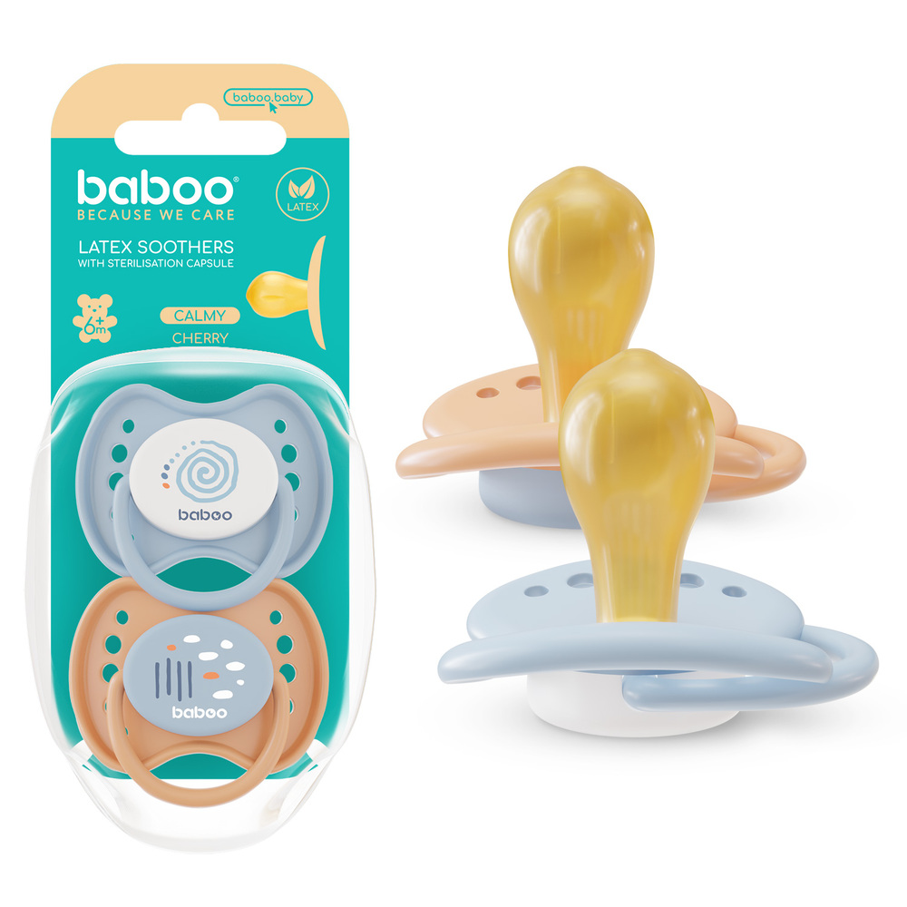 Baboo - Round Latex Baby Pacifier With Sterilizer Box - Blue Haze - +6m - 2pc