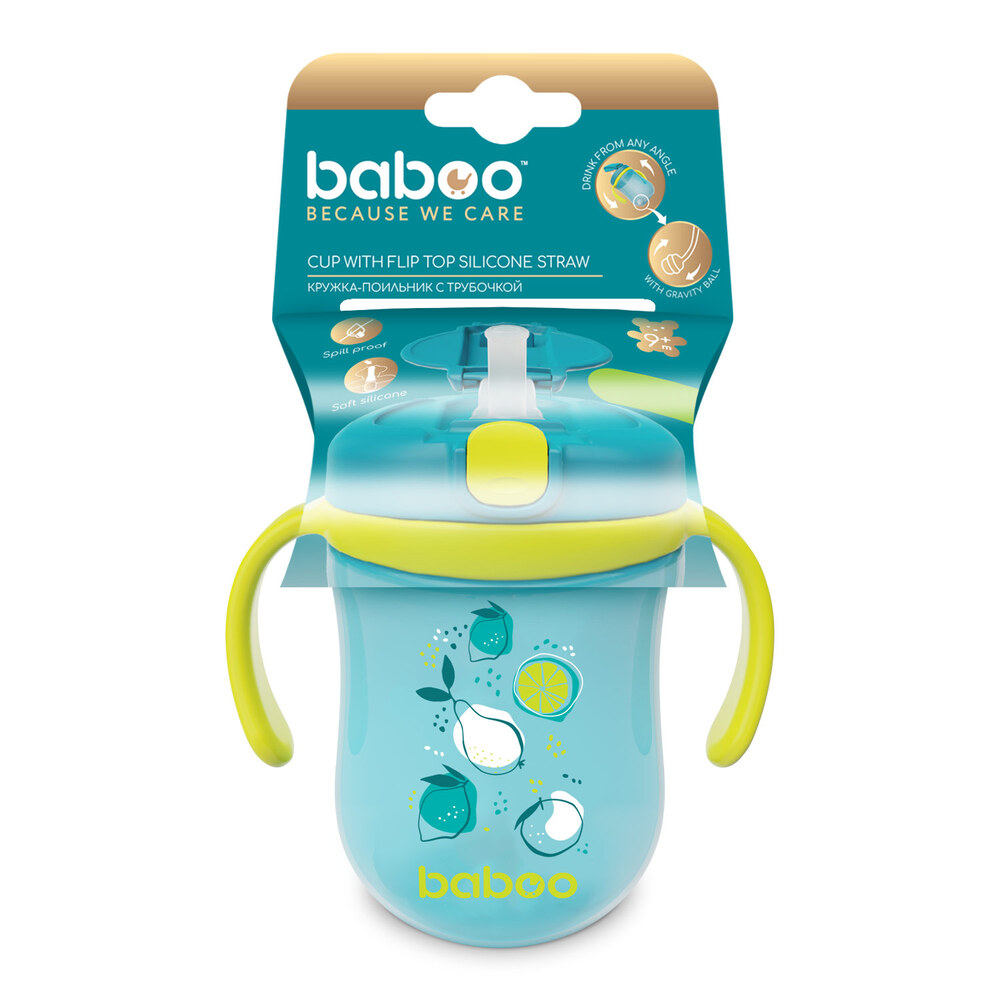 Baboo - Sippy Cup With Silicone Straw And Weighted Ball - Lagoon Fiesta - 300ml - 9m+