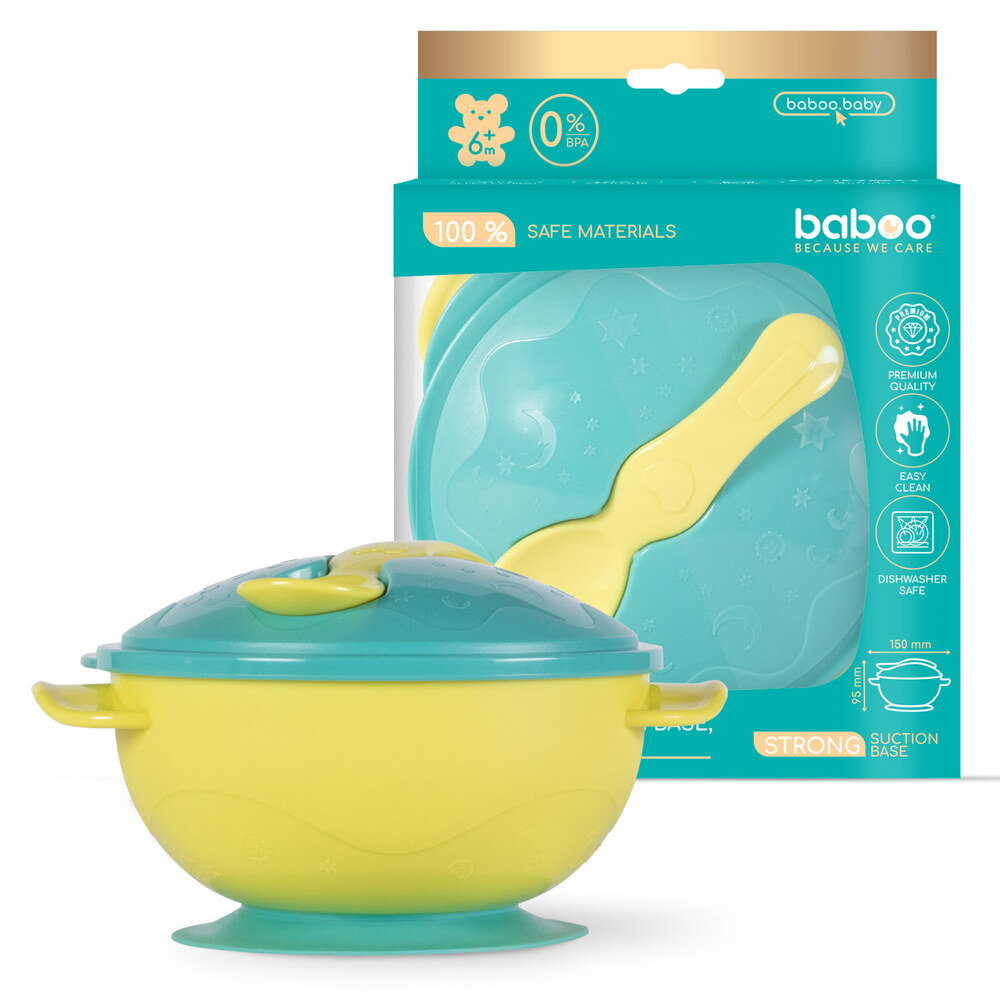 Baboo Suction Feeding Bowl And Spoon Set - Lagoon Fiesta - 6m+
