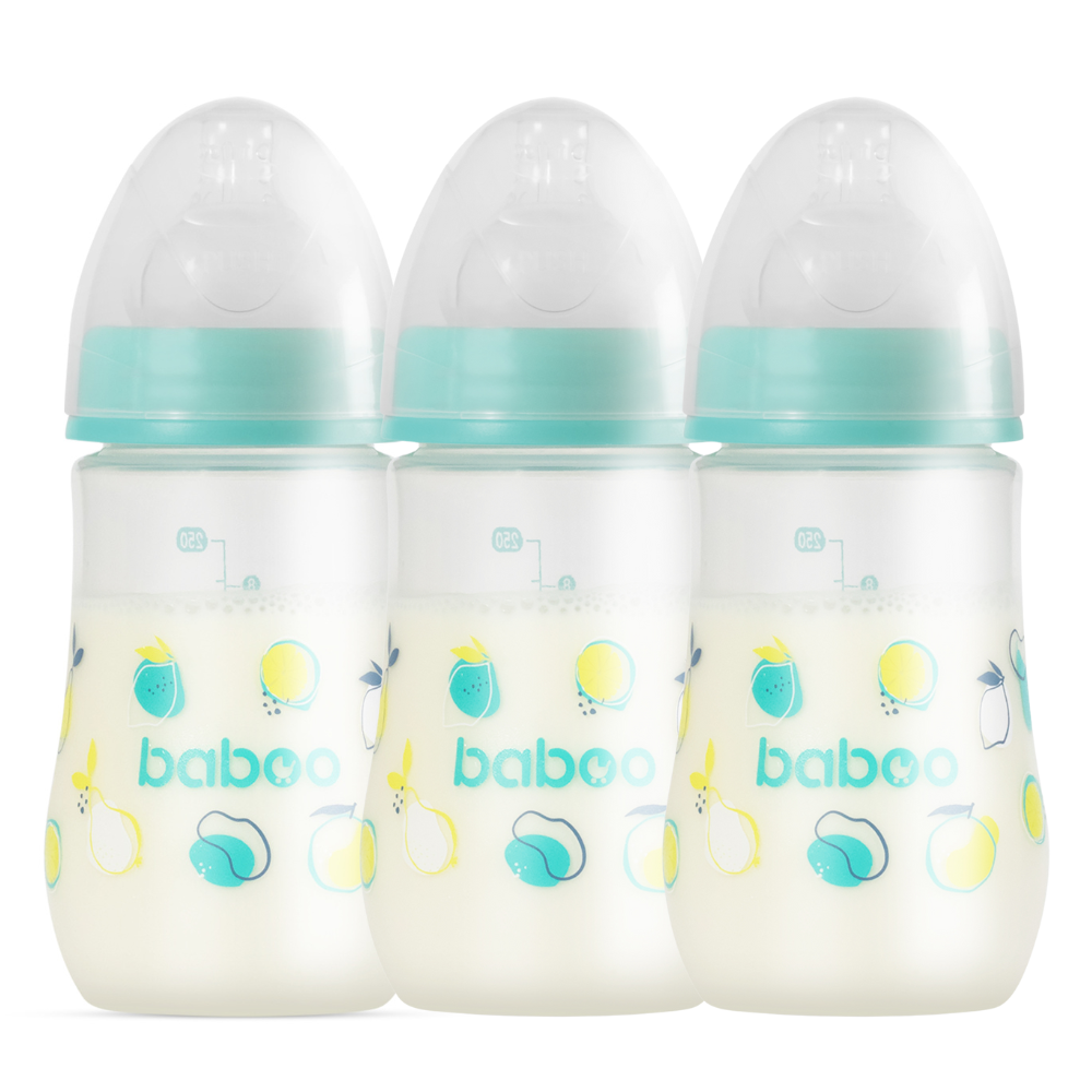 Baboo - Anti Colic Wide Neck Bottle - Lagoon Fiesta - Pack Of 3 - 250ml