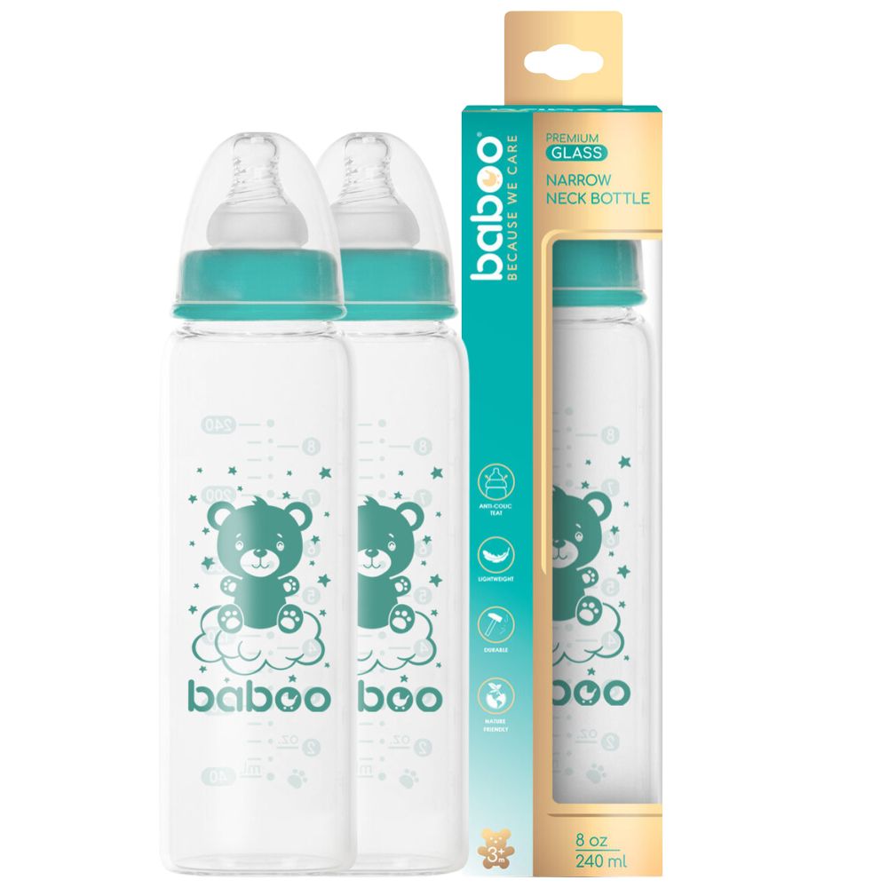 Baboo - Anti-colic Glass Bottle Set With Narrow Neck - Pack Of 2 - 240ml