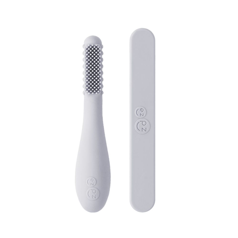 Ezpz - Baby-led Toothbrush + Sensory Tongue Depressor Dual Pack - Pewter