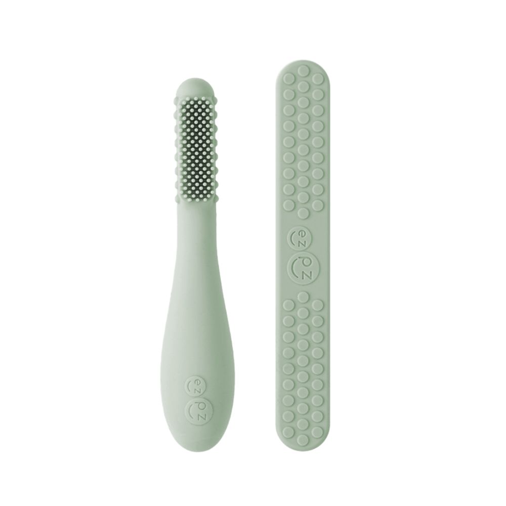 Ezpz - Baby-led Toothbrush + Sensory Tongue Depressor Dual Pack - Sage
