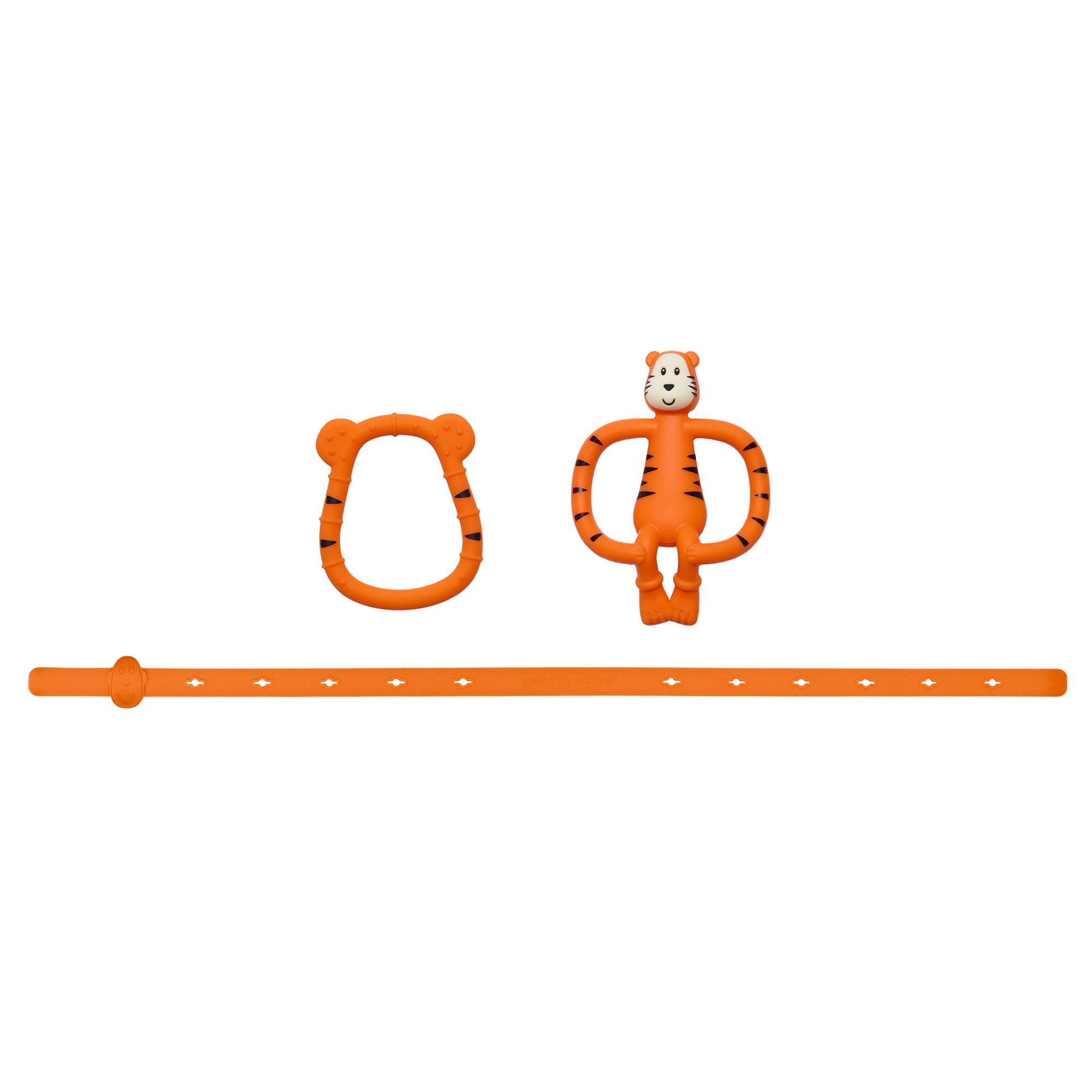 Matchstick Monkey - Tiger Teething Ring Gift Set - Orange - 3 Pcs
