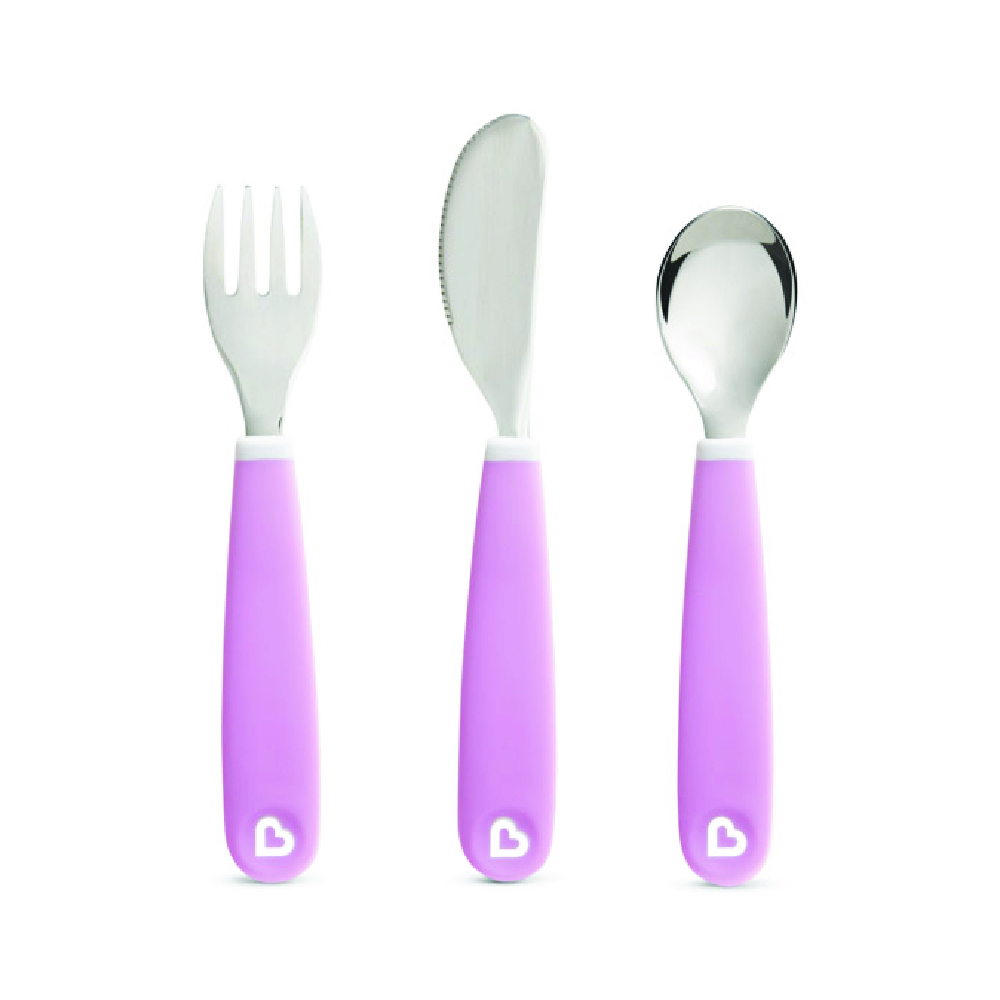 Munchkin Splash Toddler Fork, Knife & Spoon Set, Purple 18m+