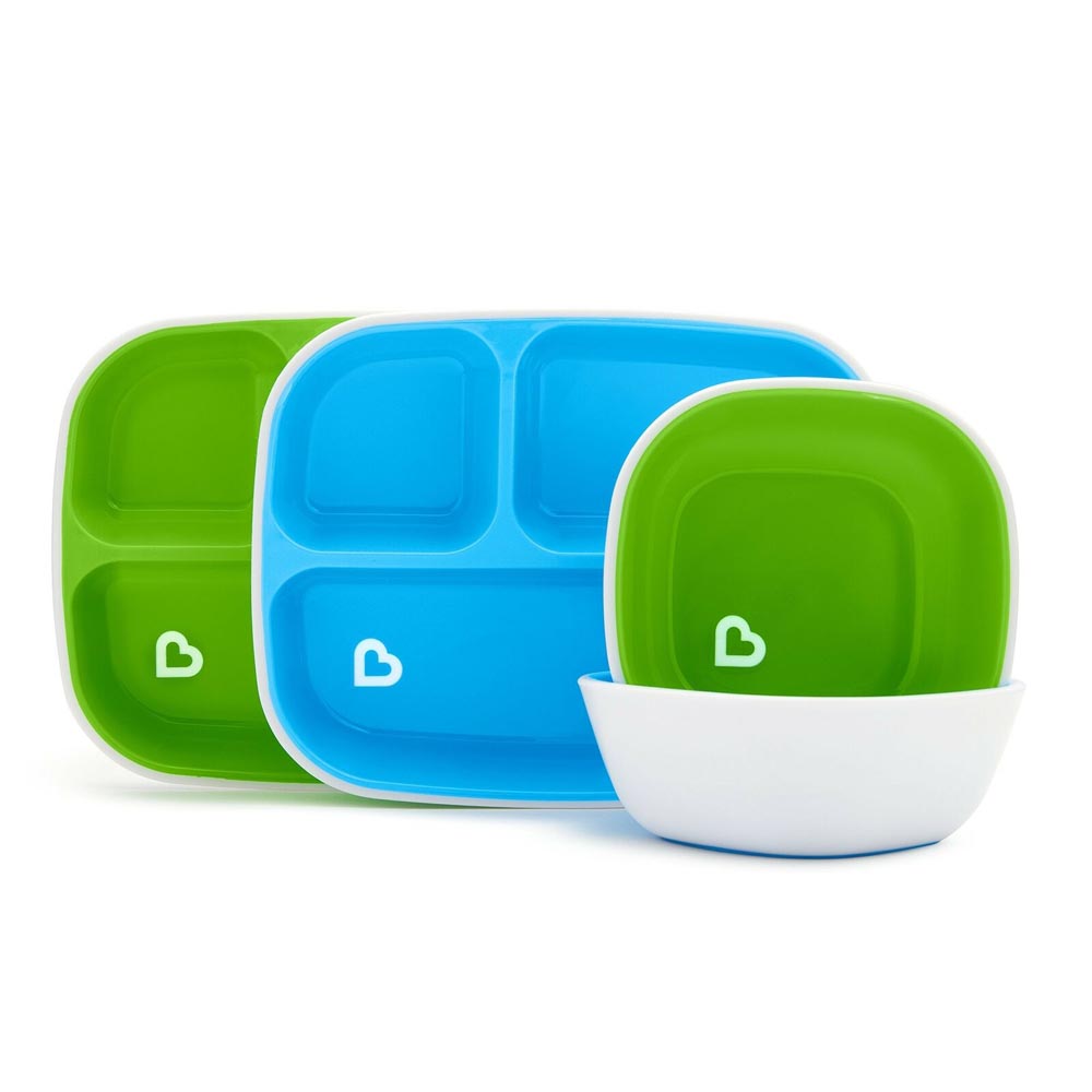 Munchkin Splash 4 Piece Toddler Divided Plates - Blue & Green