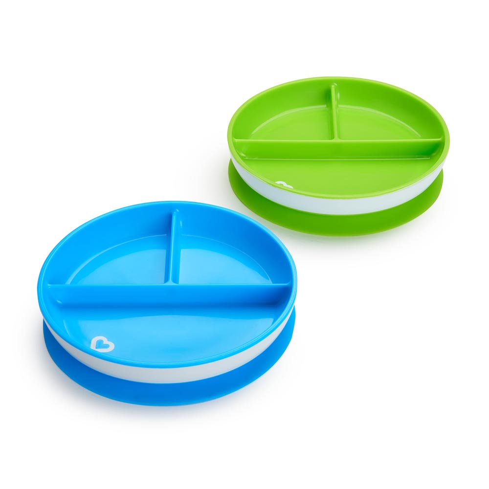 Munchkin Stay Put Divided Plates - Pack of 2 - Blue & Green