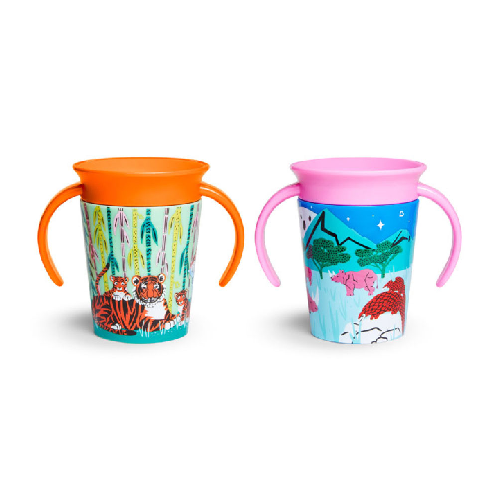 Munchkin - WildLove Miracle 360 Baby Trainer Cup - 6m + Pack of 2 - Rhino/Tiger - 177ml