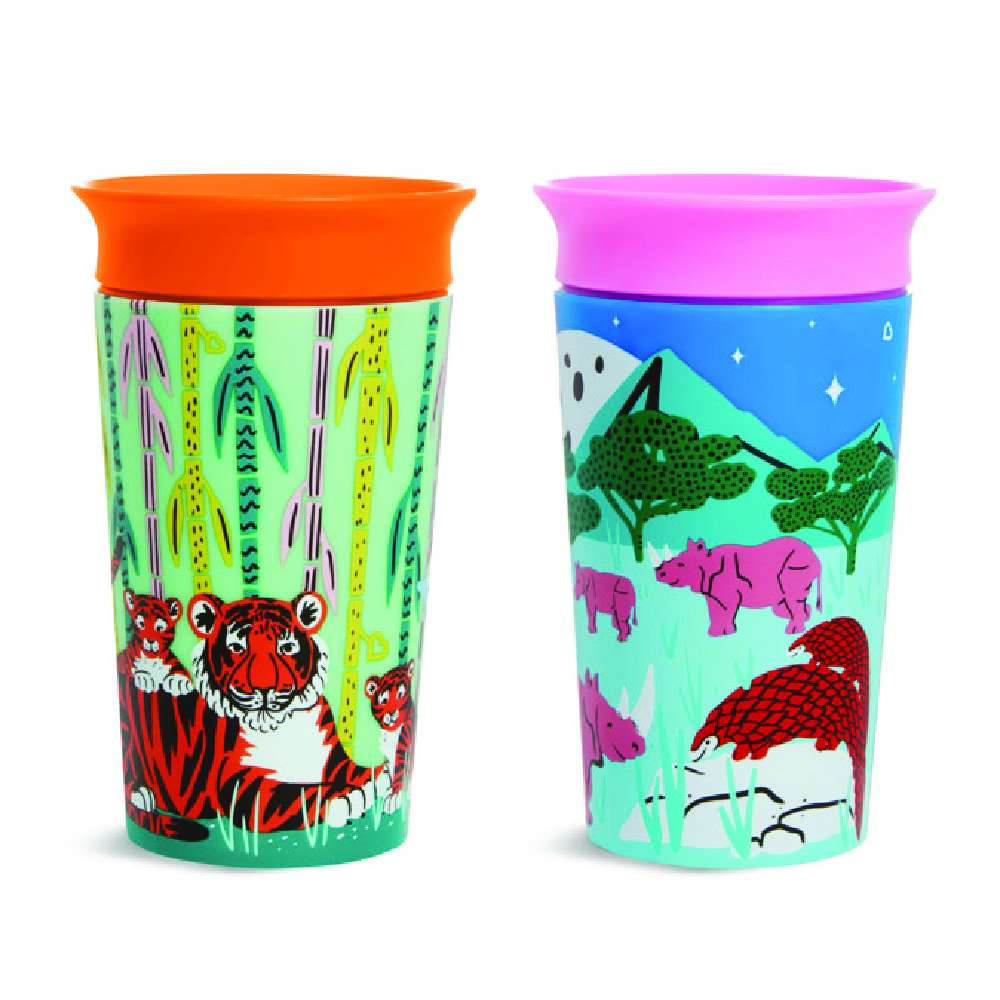 Munchkin - WildLove Miracle 360 Degree Sippy Cup - Pack of 2 - Rhino/Tiger - 266ml