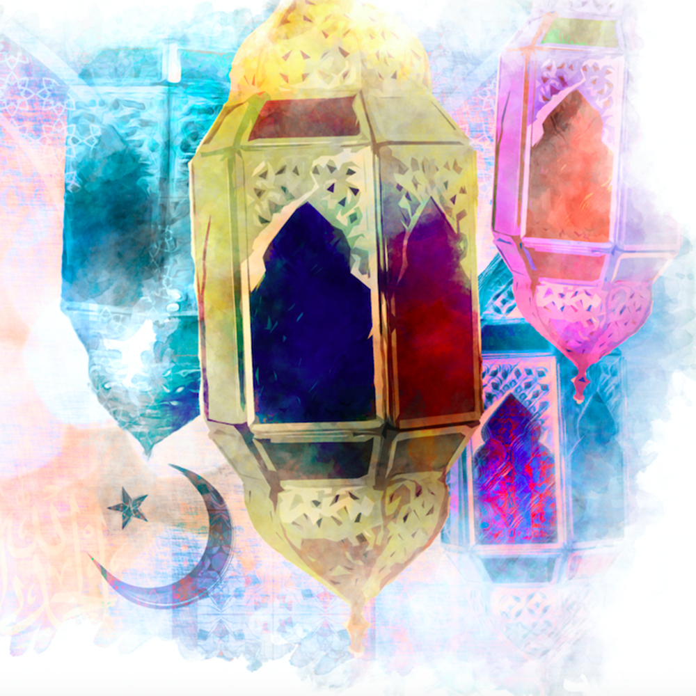 بيناك - بطاقة تهنئة بالعيد - فانوس + هلال