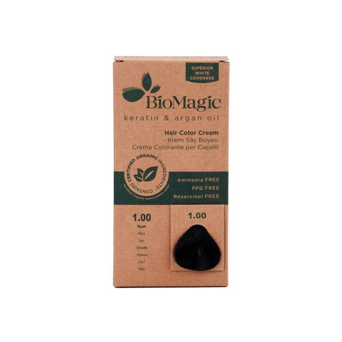 Biomagic - Hair Color Cream Infused With Keratin And Argan Oil - CK 1/00 Black 60ml