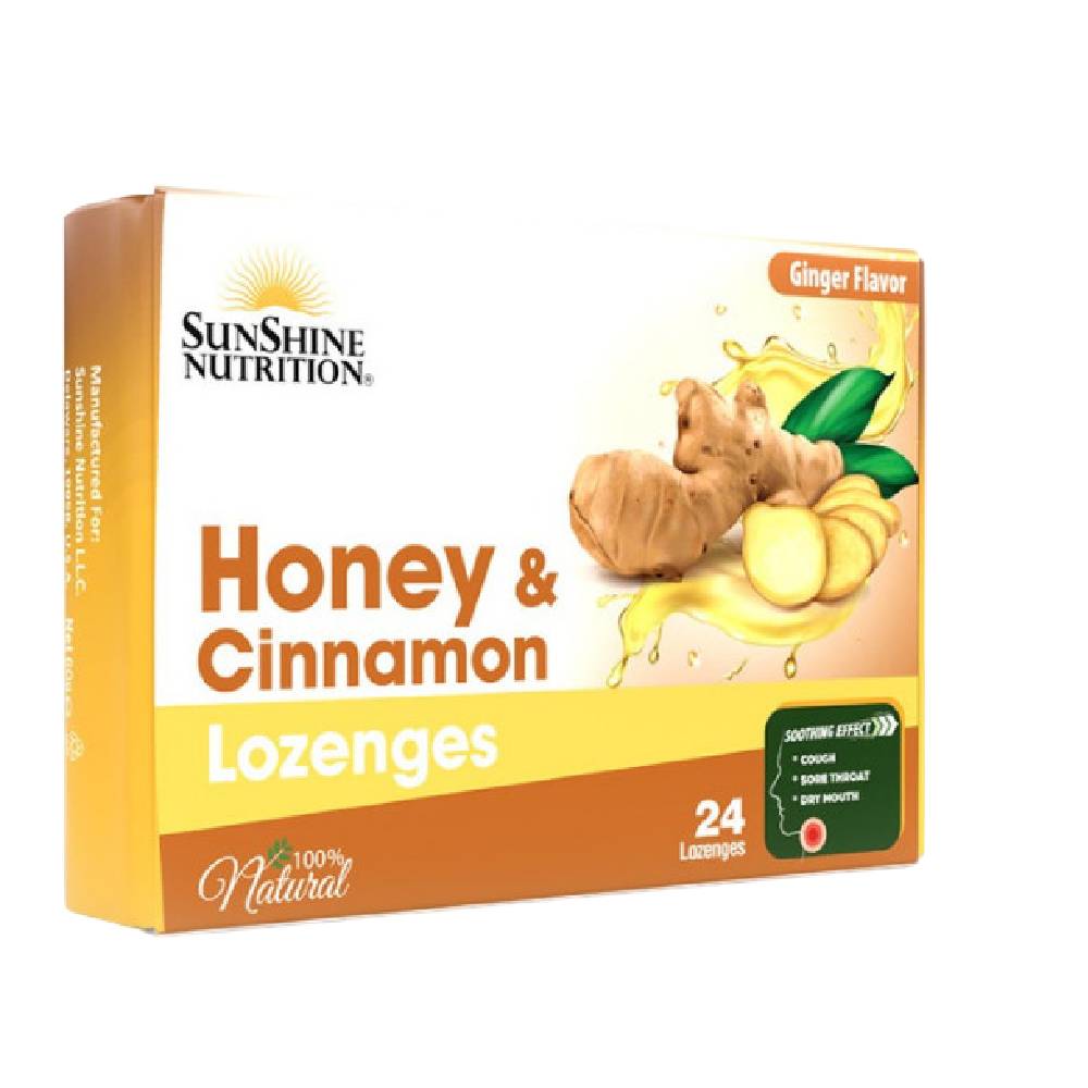 Sunshine Nutrition Honey and Cinnamon Lozenges Ginger Flavour 24 Lozenges