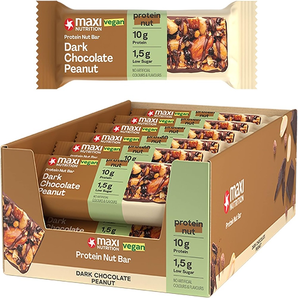 Maxi Nutrition - Dark Chocolate Peanut Protein Nut Bar - Pack of 12 - 46 gm