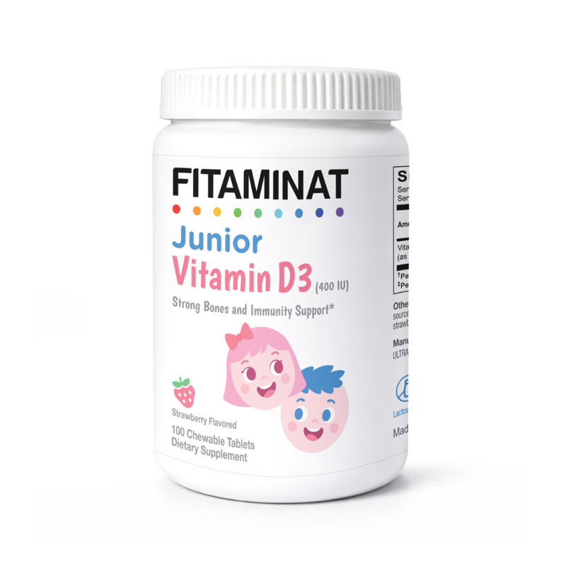 Fitaminat - Junior Vitamin D3 Chewable Tablets - 400 Iu - Strawberry - 100 Pcs