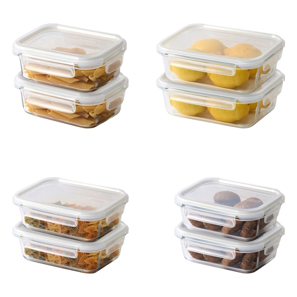 Locknlock - Stackable Rectangular Tempered Glass Food Container - 2 Pc Set