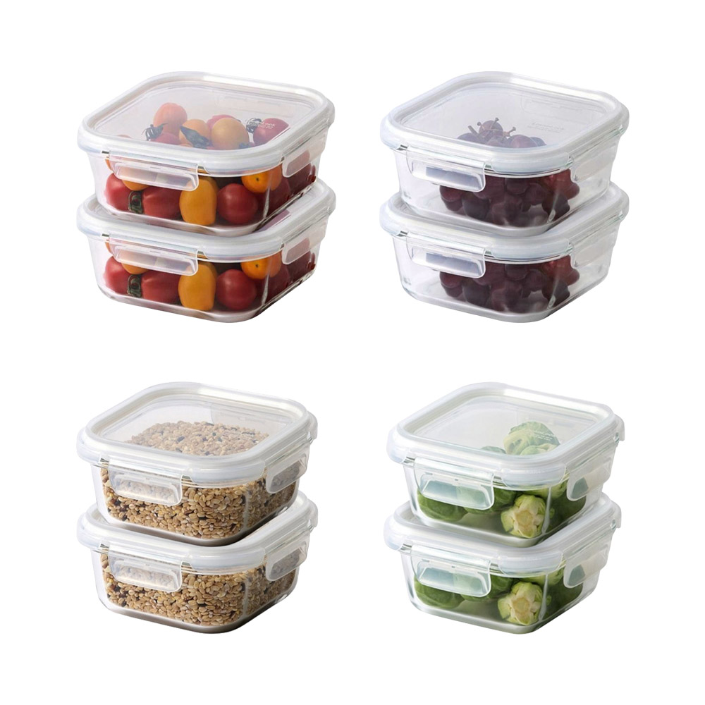 Locknlock - Stackable Square Tempered Glass Food Container - 2 Pc Set