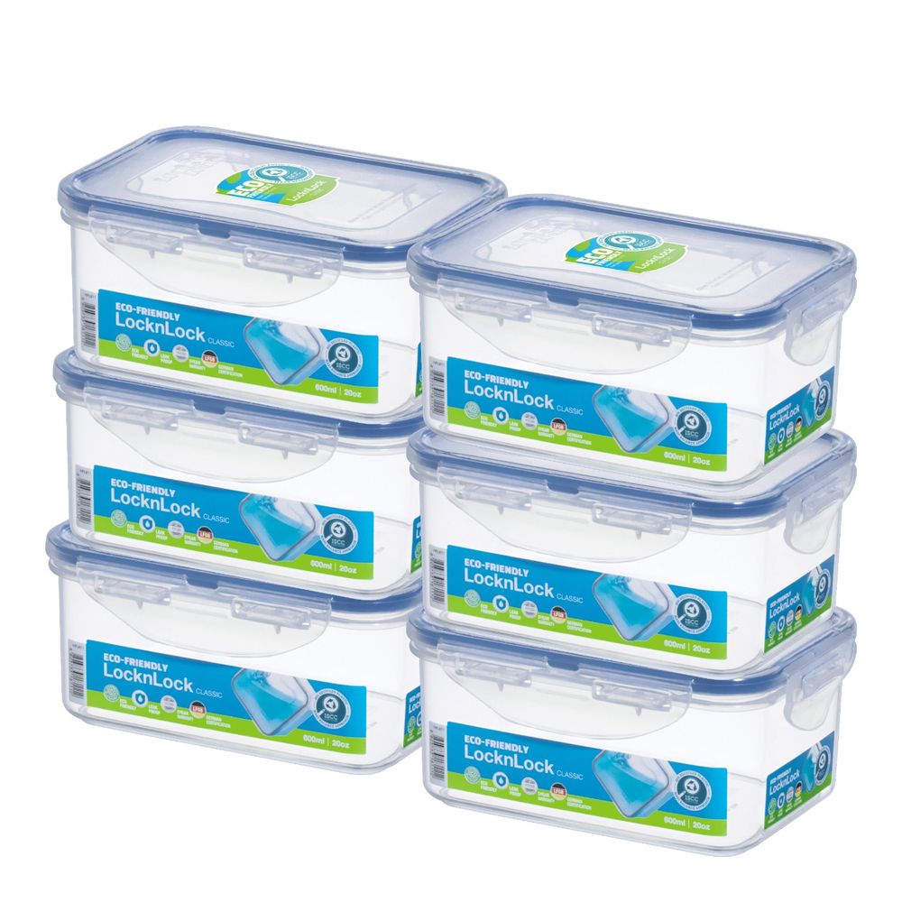 Lock & Lock - Rectangle Food Container - Pack Of 6 - Blue/Clear - 600 ml