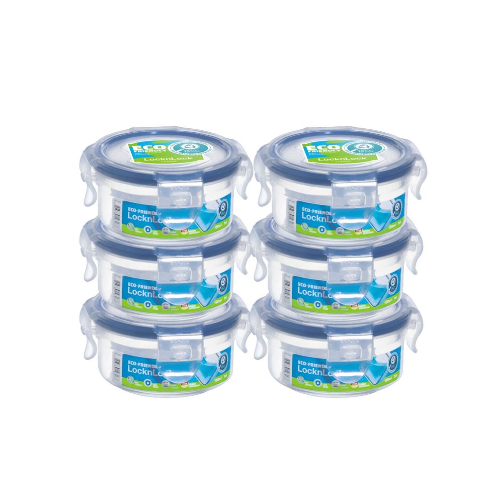 Lock & Lock - Round Food Container - Pack Of 6 - Blue/Clear - 100 ml