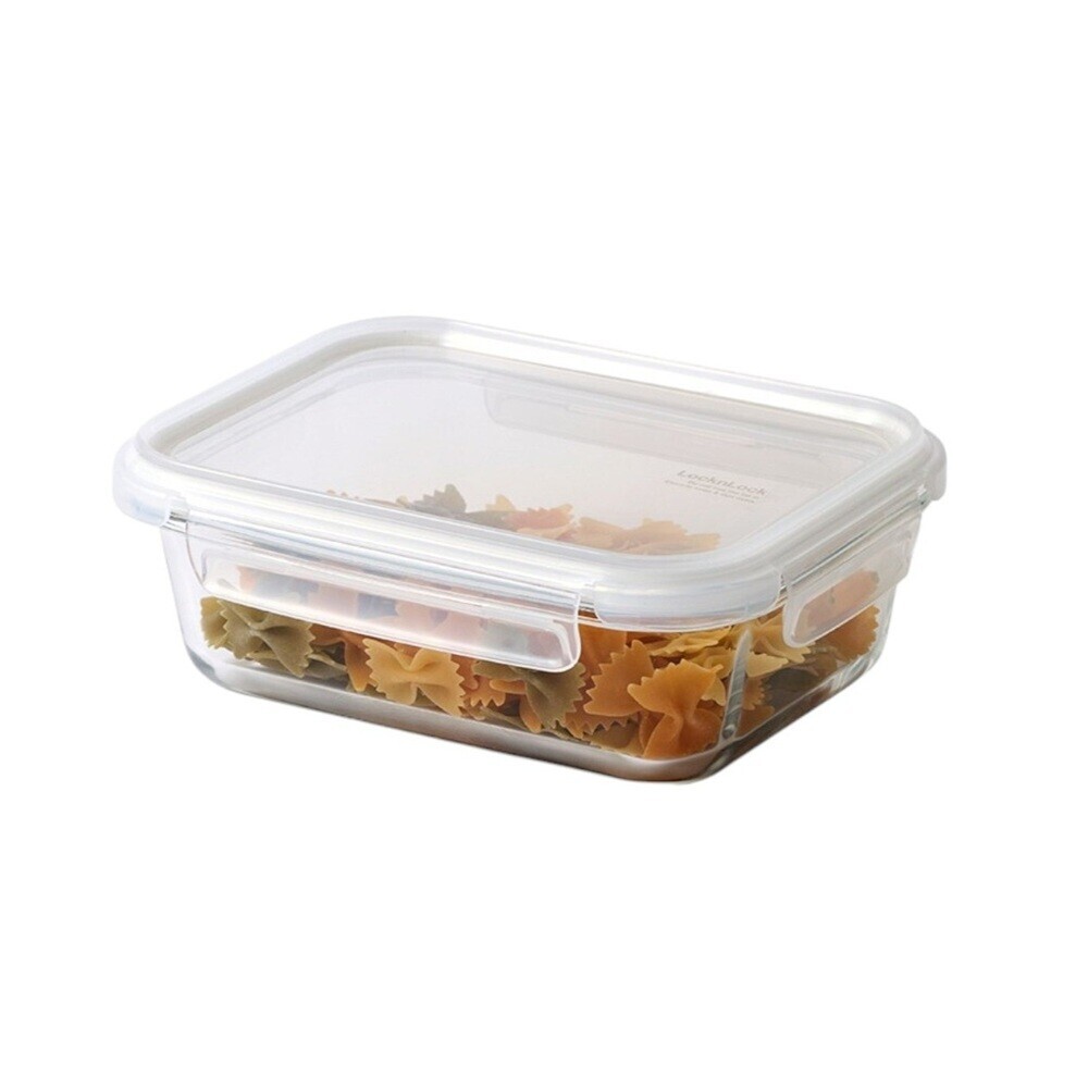 Locknlock - Tempered Glass Rectangle – Airtight Food Container With 4 Side Locking Lid - Microwave & Freezer & Dishwasher Safe - 1.04 L