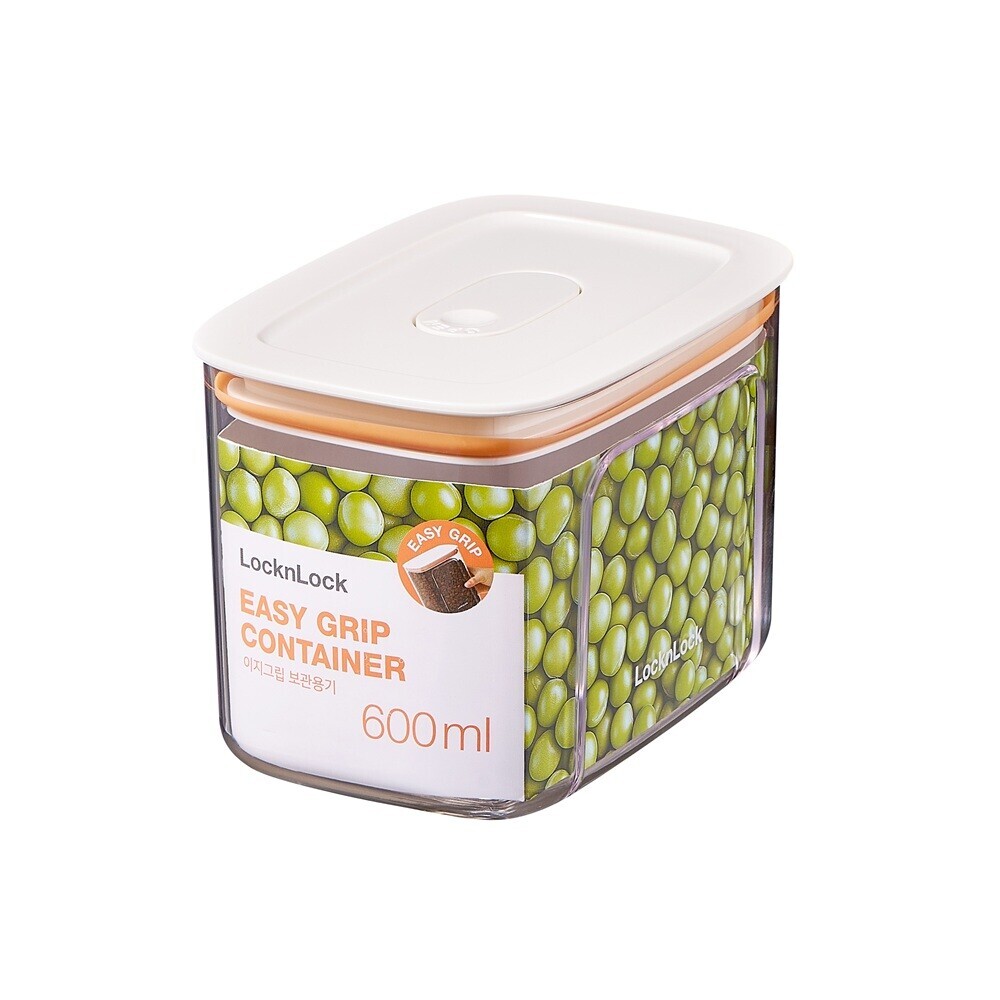 Locknlock - Easy Grip Canister Rectangle  – One Touch Lid - Transparent - Easy To Hold - Dishwasher Safe - 600ml