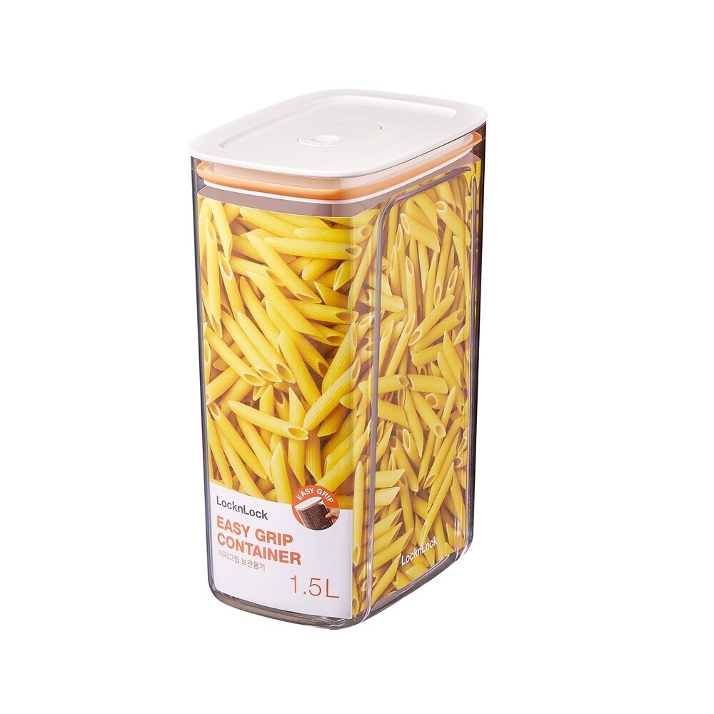 Locknlock - Easy Grip Canister Rectangle – One Touch Lid - Transparent - Easy To Hold - Dishwasher Safe - 1.5 L