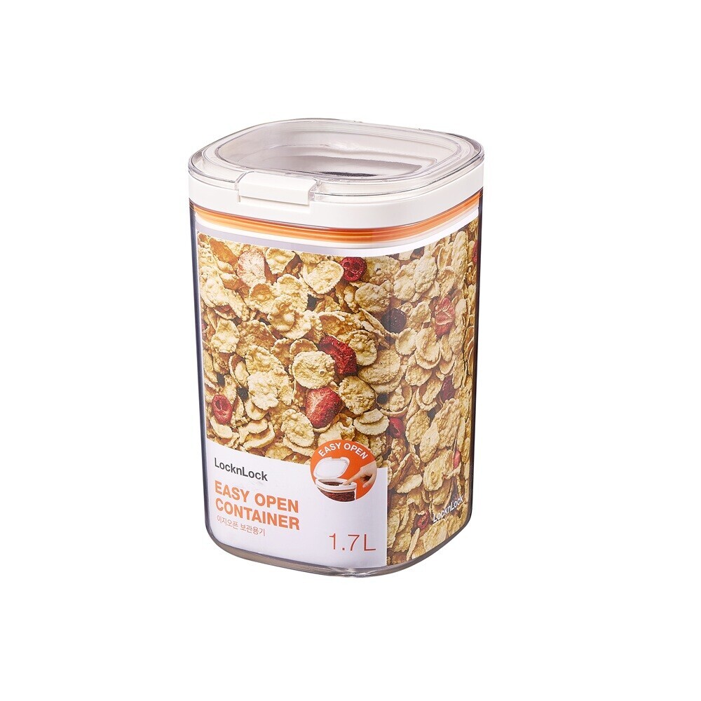 Locknlock - Easy Grip Canister Square – One-touch Lid - Transparent - Easy To Hold - Dishwasher Safe - 1.7 L
