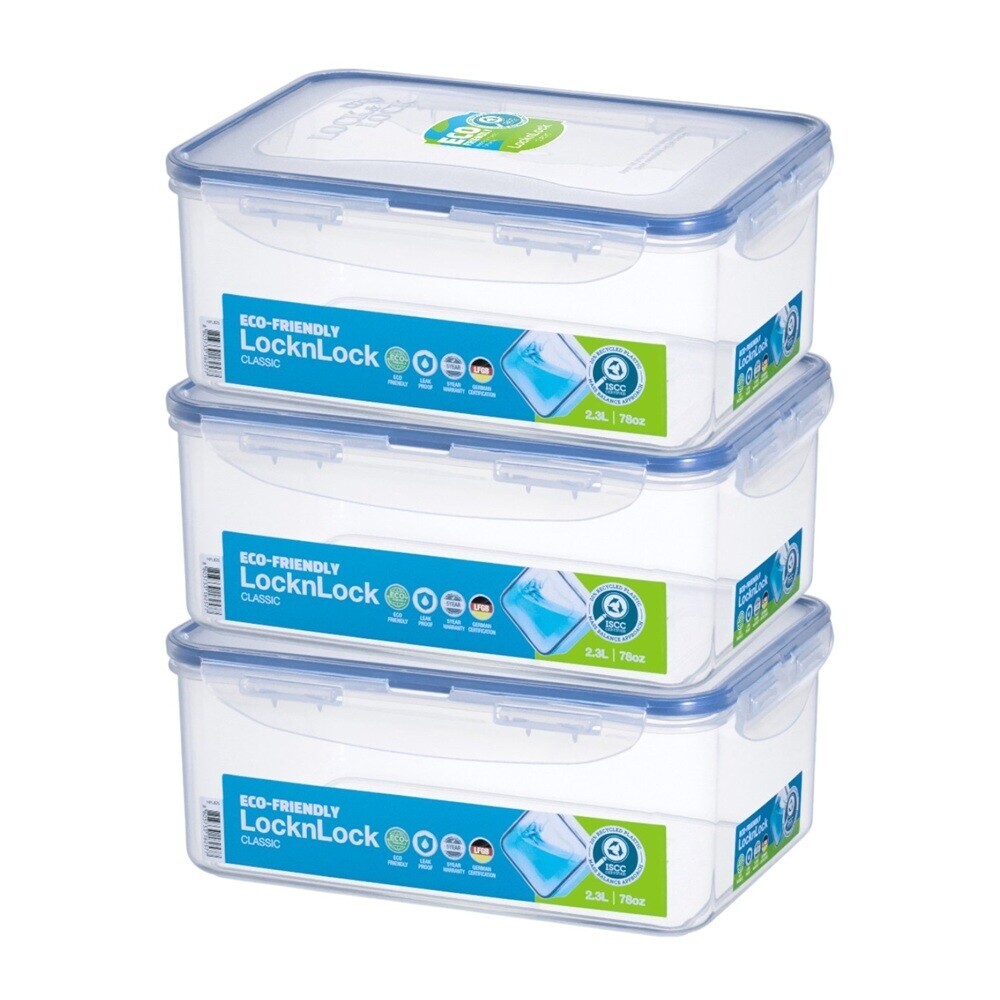 Lock&Lock - Classic Food Container Set - Clear/Blue - 3 Pcs - 2.3 L