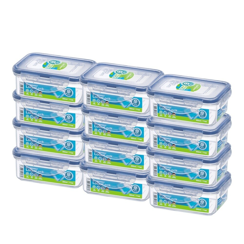 Lock&Lock - Classic Rectangular Food Container Set - Clear/Blue - 12 Pcs - 350 ml