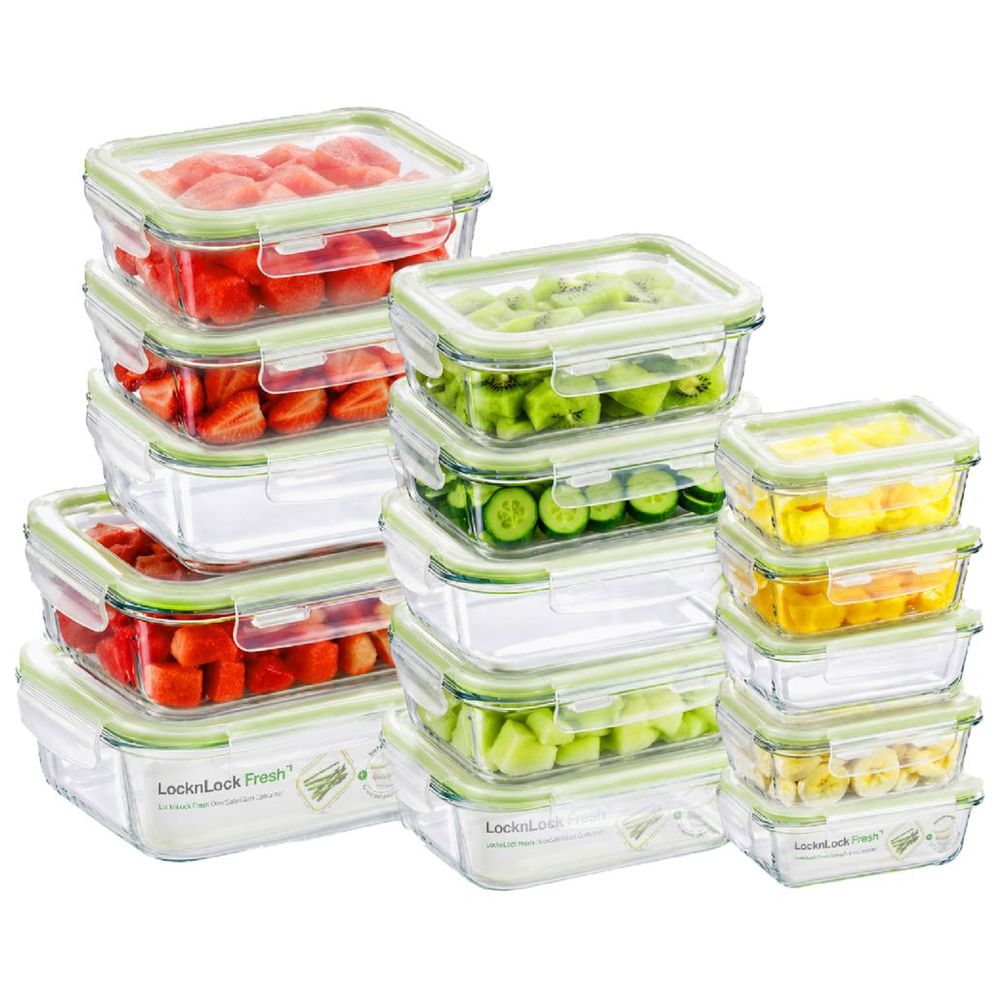 Locknlock - Fresh Oven-Safe Rectangular Glass Container Set - Clear - 15 Pcs