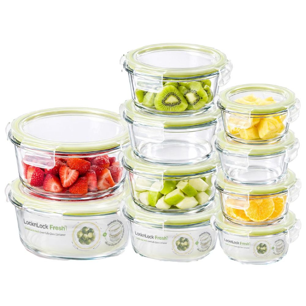 Locknlock - Fresh Oven-Safe Round Glass Container Set - Clear - 10 Pcs