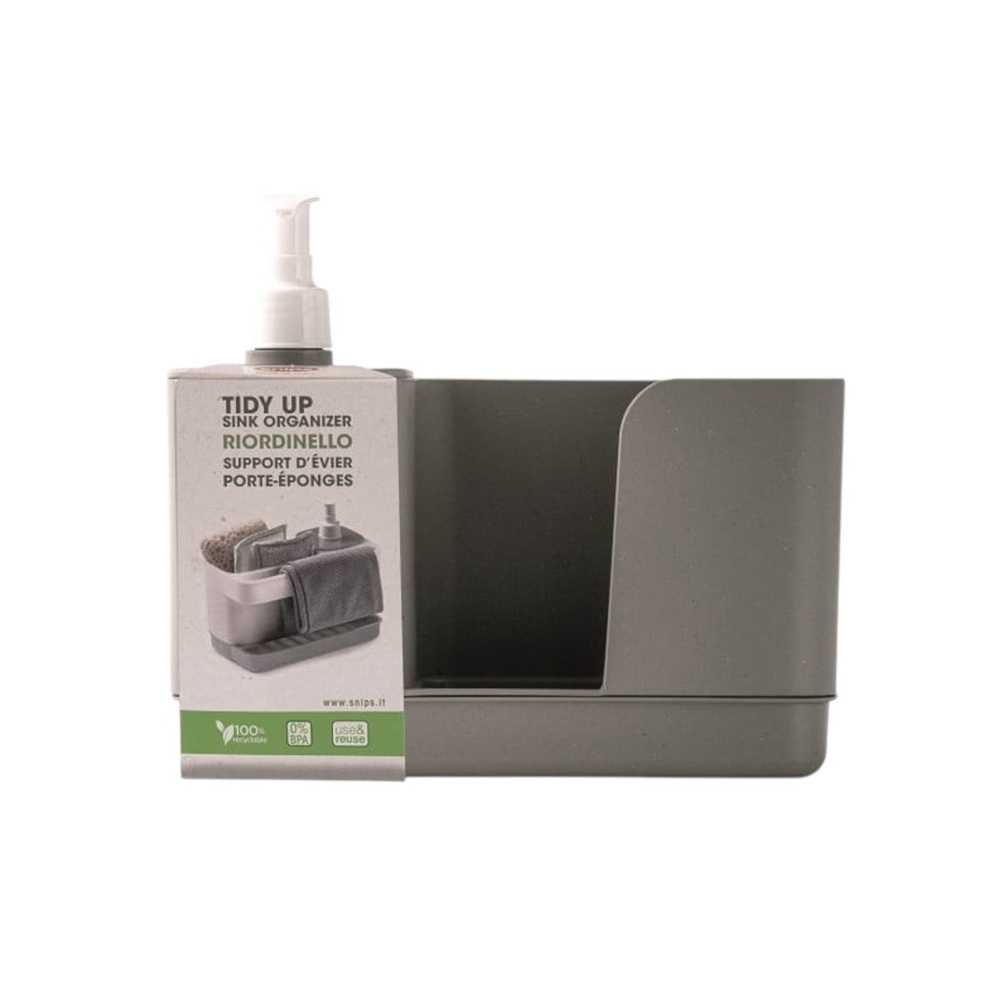 Snips - Tidy Up Grey Sink Organizer With Soap Dispenser & Sponge Holder - Made In Italy
