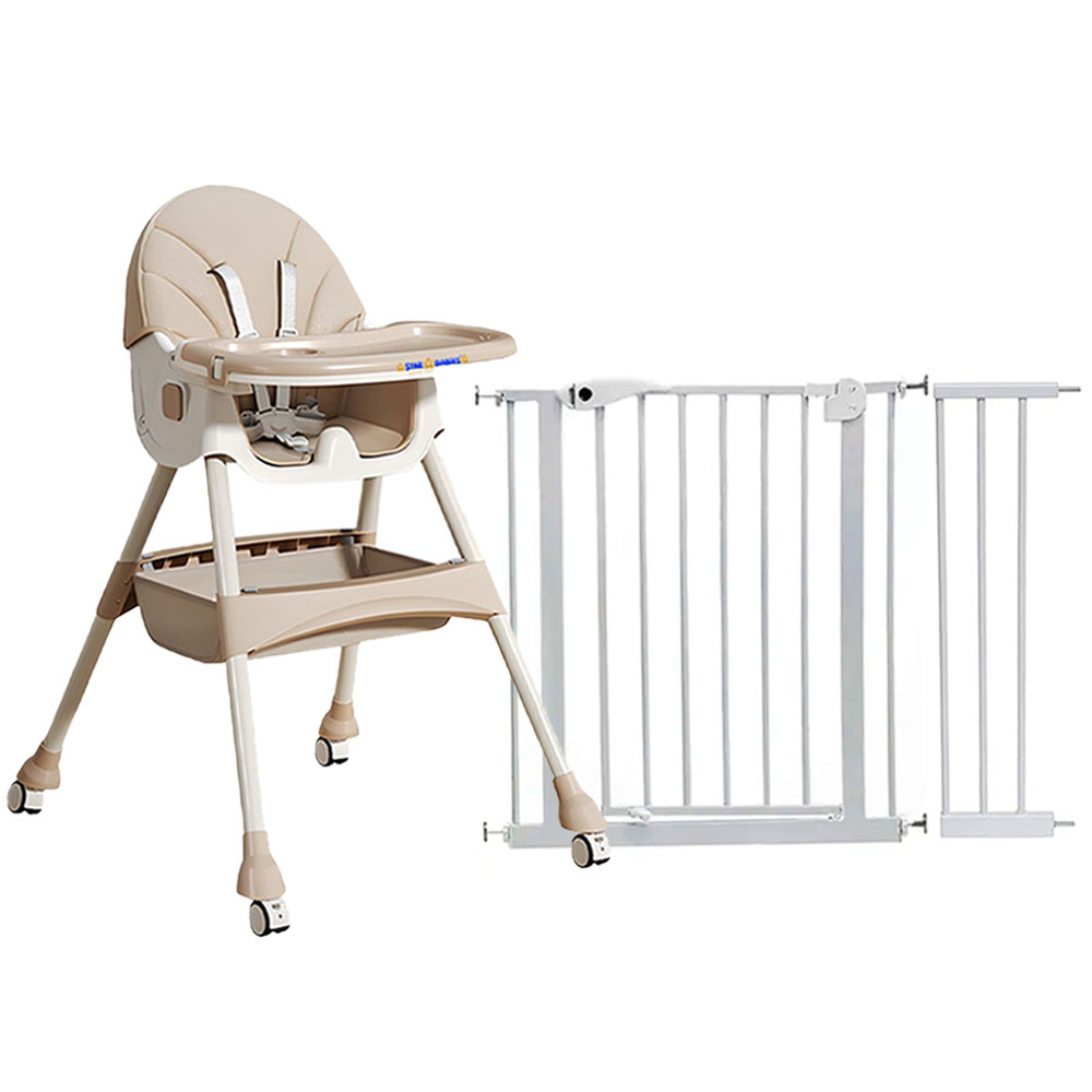 Star Babies - 2-In-1 Baby High Chair With Auto Close Safety Baby Gate