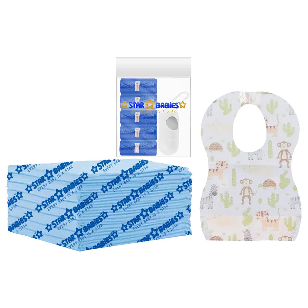 Star Babies - Disposable Changing Mat 8pcs, Bibs 8pcs, Scented Bag 5pcs With Dispenser